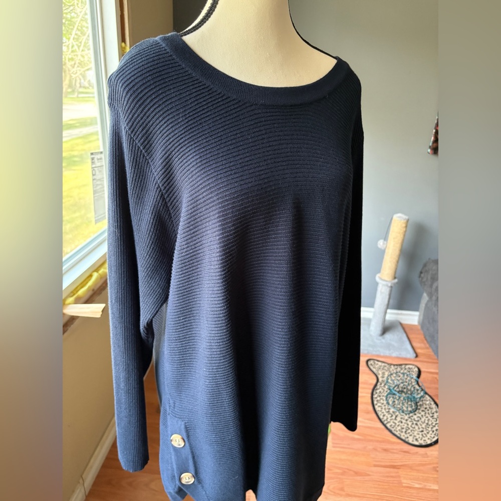Sunday Navy Blue Ribbed Knit Sweater
